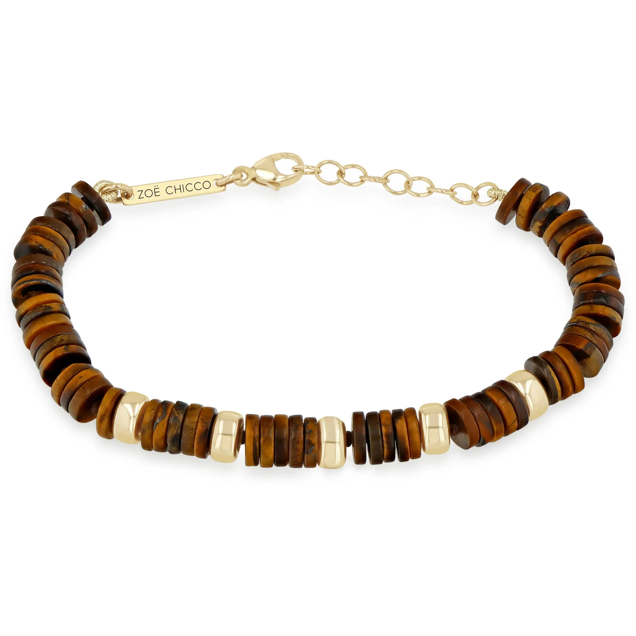 14k Gold & Tiger Eye Heishi Bead Bracelet sold by Zoe Chicco