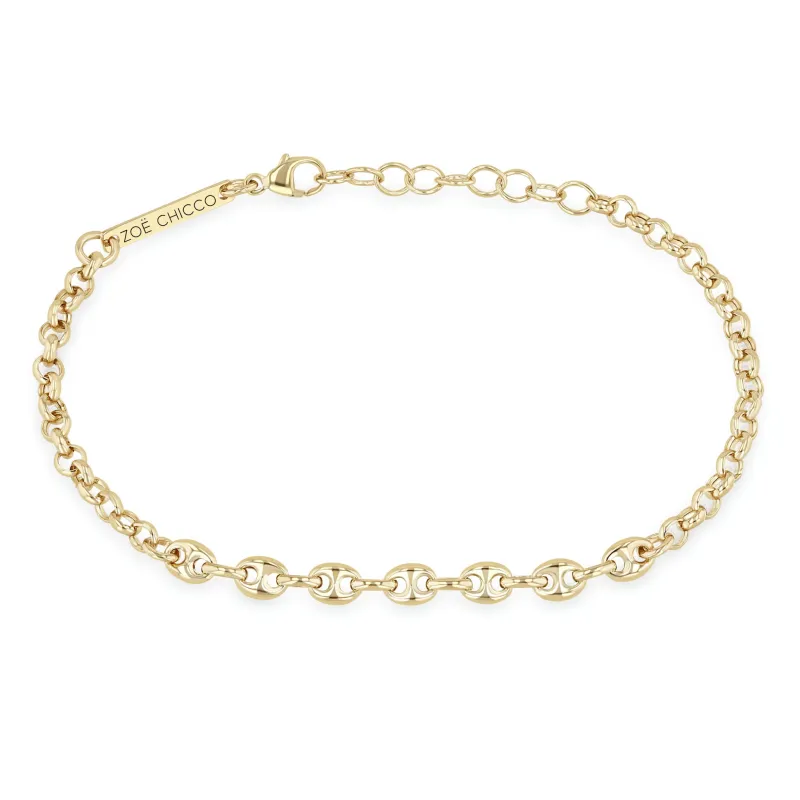 14k Small Mariner Station Medium Rolo Chain Bracelet sold by Zoe Chicco