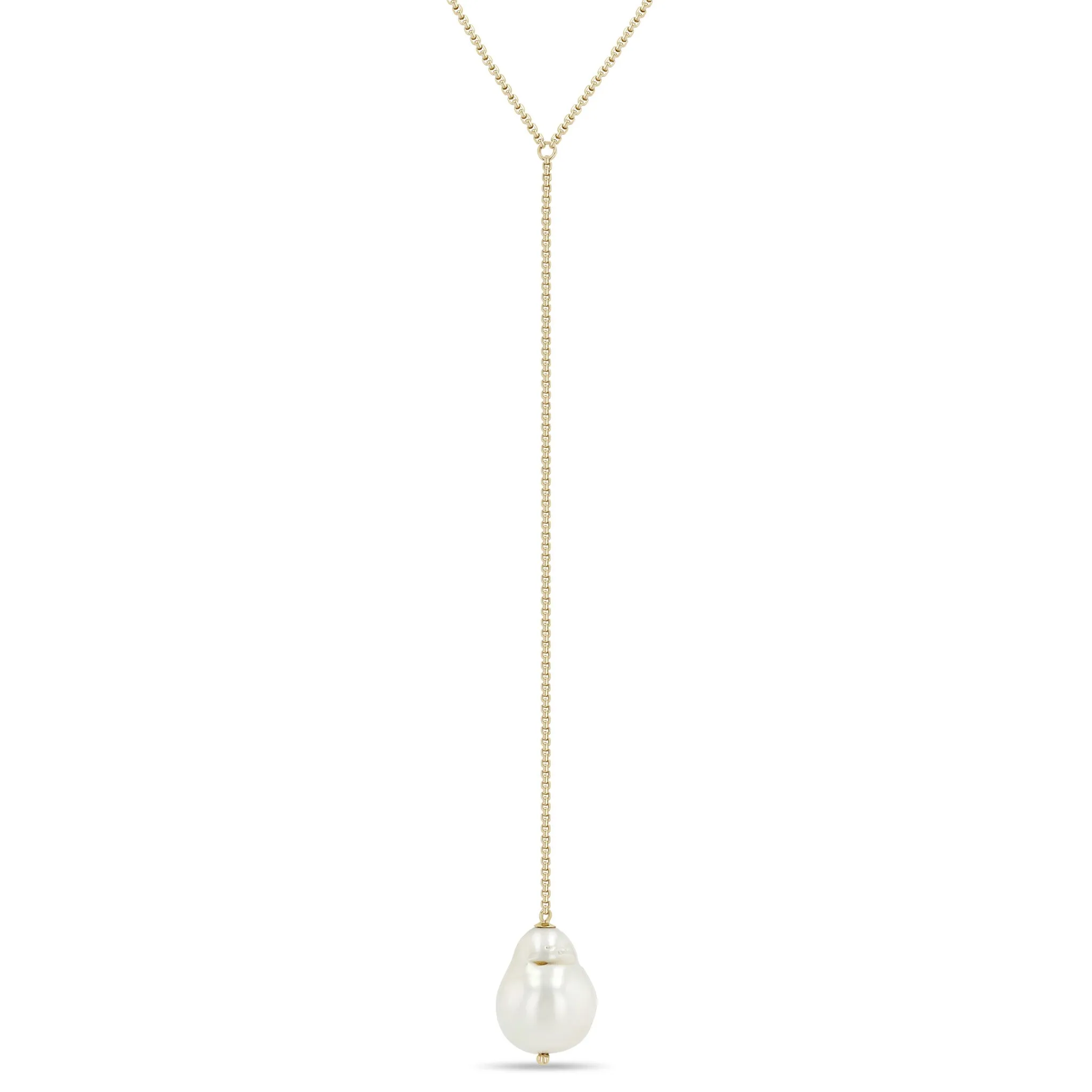 14k Baroque Pearl Box Chain Lariat Necklace sold by Zoe Chicco