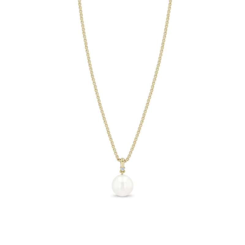 14k Pearl & Diamond Bail Pendant Box Chain Necklace sold by Zoe Chicco