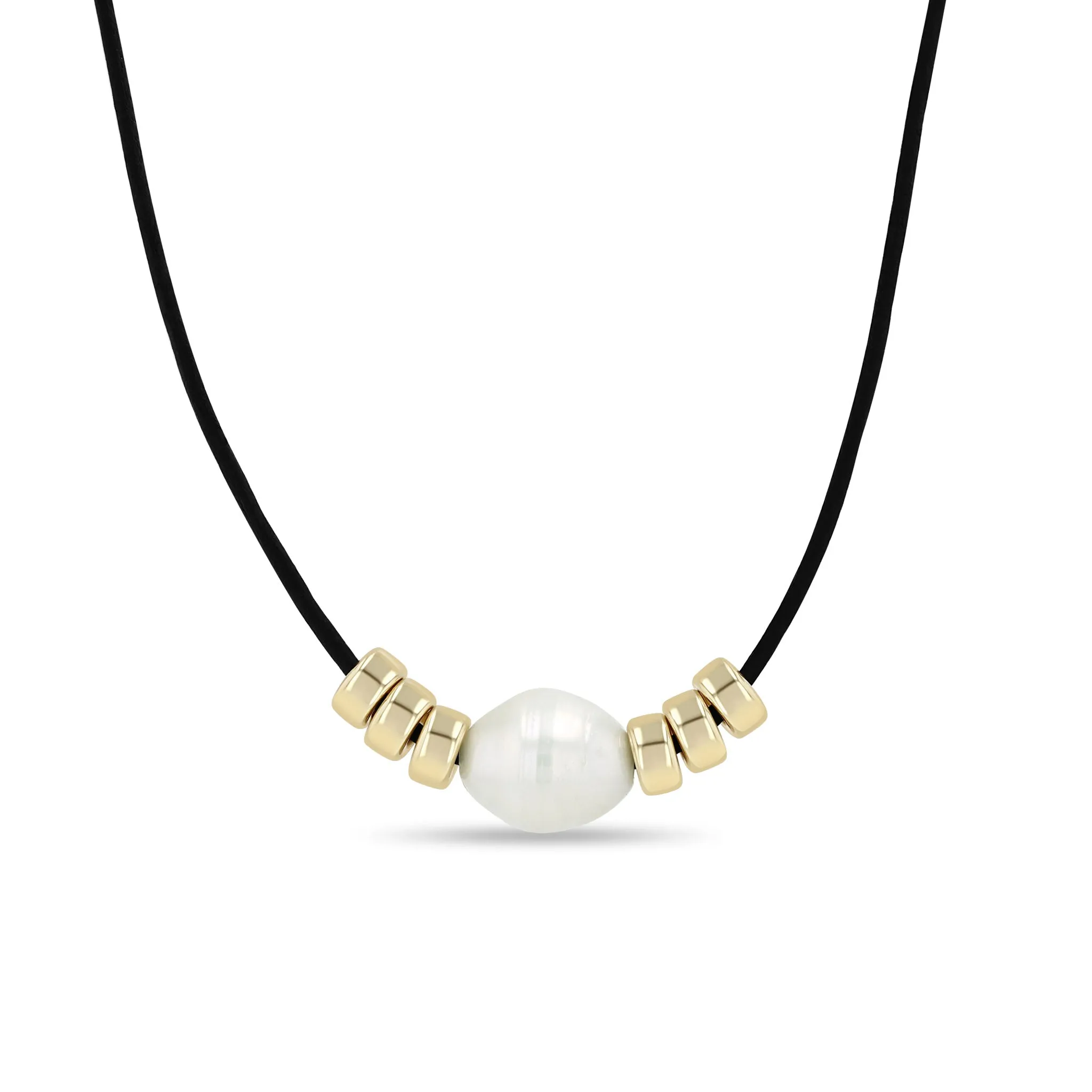 14k Baroque Pearl & Rondelle Bead Leather Cord Necklace sold by Zoe Chicco
