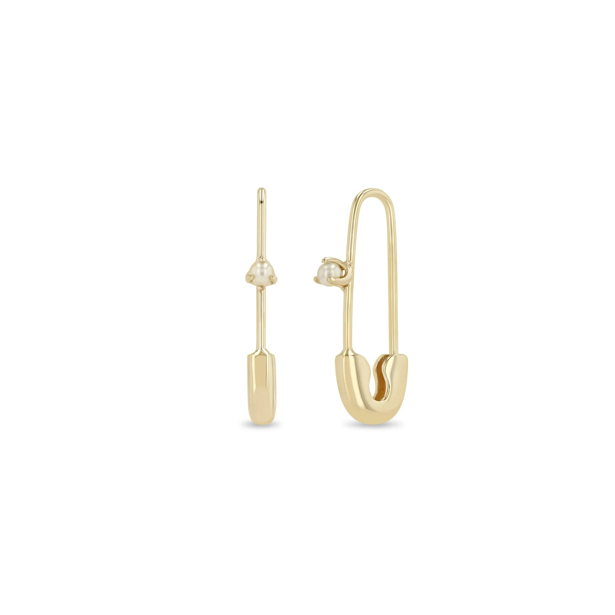 14k Gold Safety Pin with Pearl Threader Earring sold by Zoe Chicco product image thumbnail 3