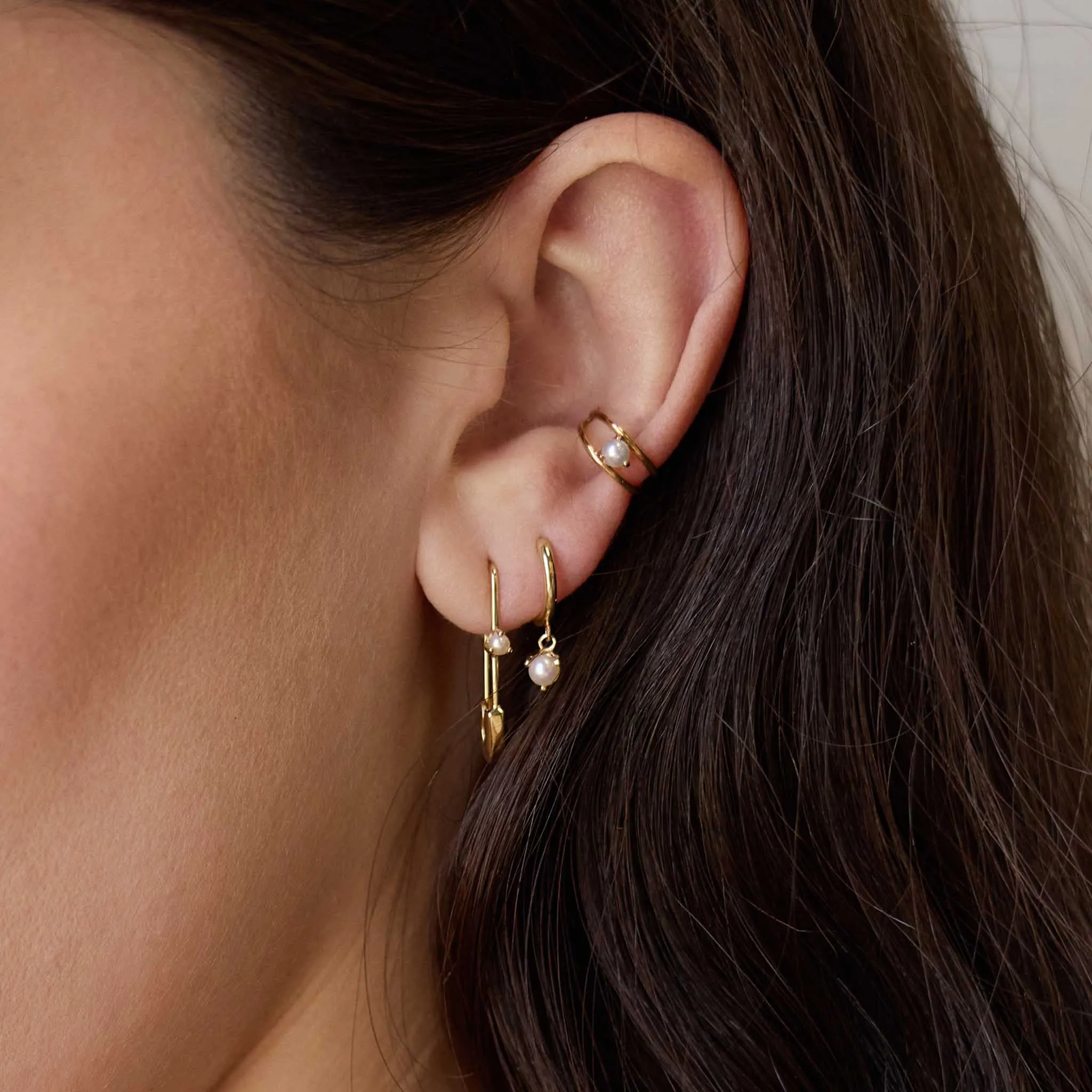 14k Dangling Pearl Small Hinge Huggie Hoops sold by Zoe Chicco product image thumbnail 2