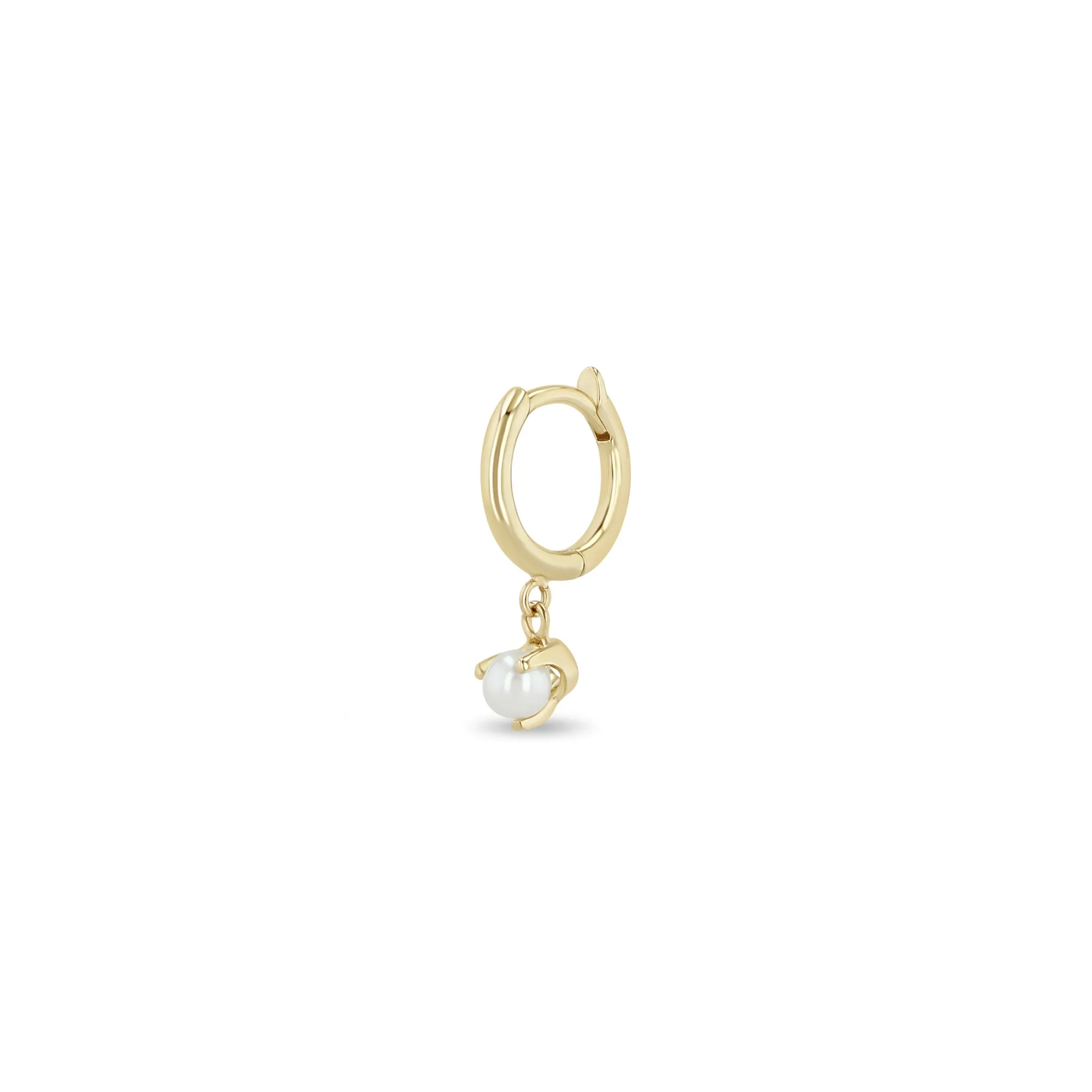 14k Dangling Pearl Small Hinge Huggie Hoops sold by Zoe Chicco product image thumbnail 3
