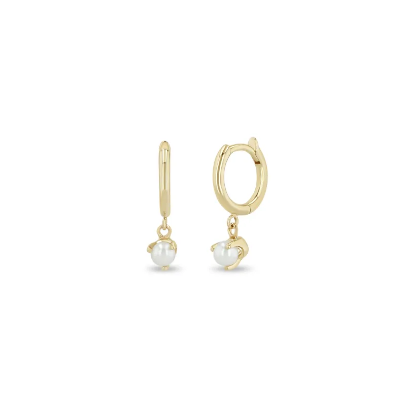 14k Dangling Pearl Small Hinge Huggie Hoops sold by Zoe Chicco
