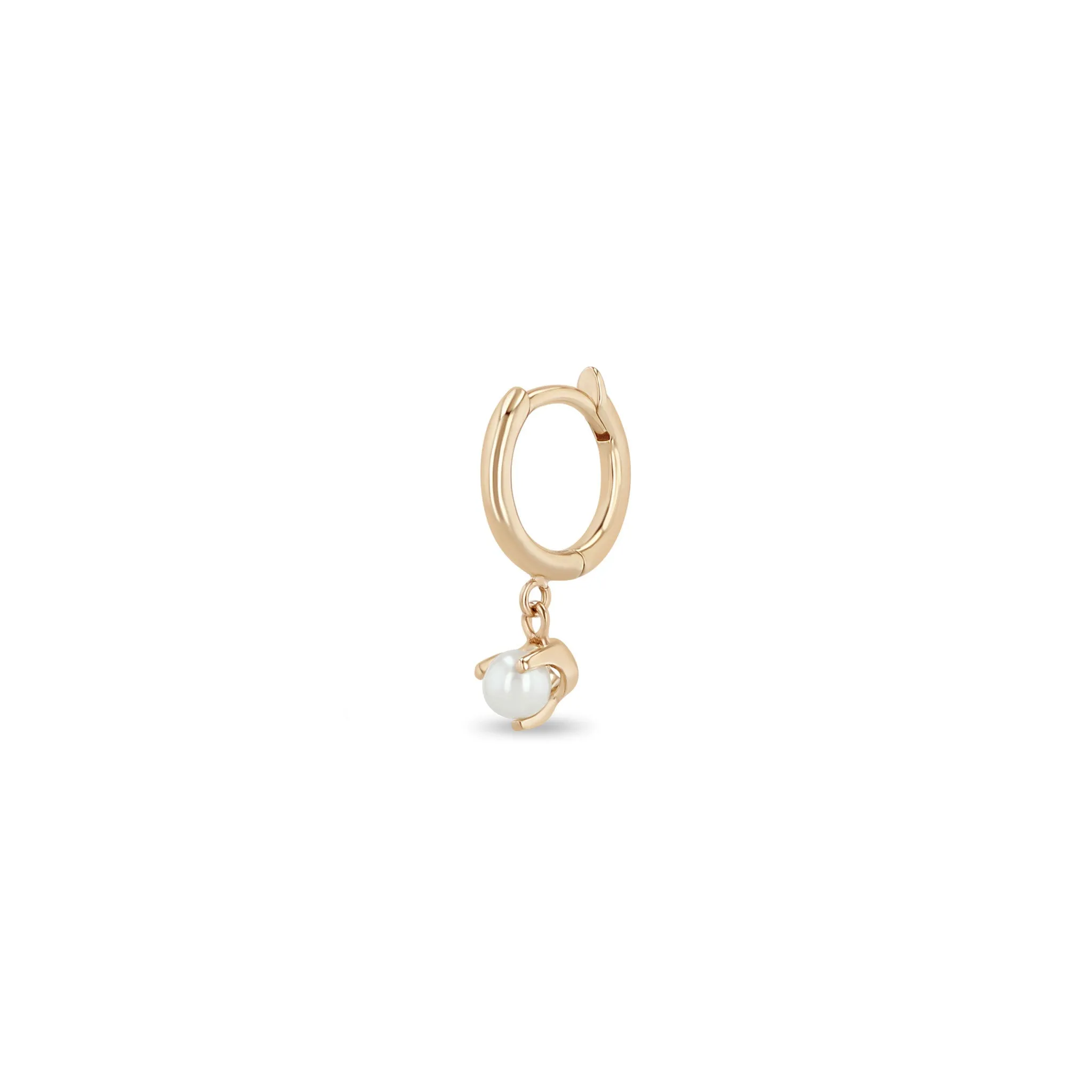 14k Dangling Pearl Small Hinge Huggie Hoops sold by Zoe Chicco product image thumbnail 5
