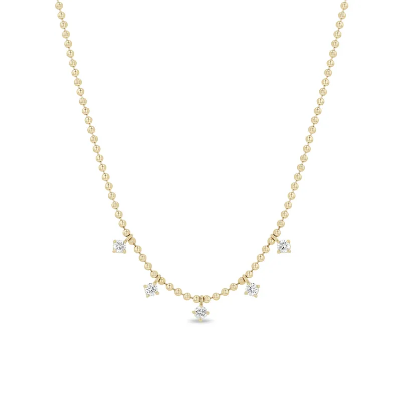 14k 5 Dangling Diamond Bead Chain Necklace sold by Zoe Chicco