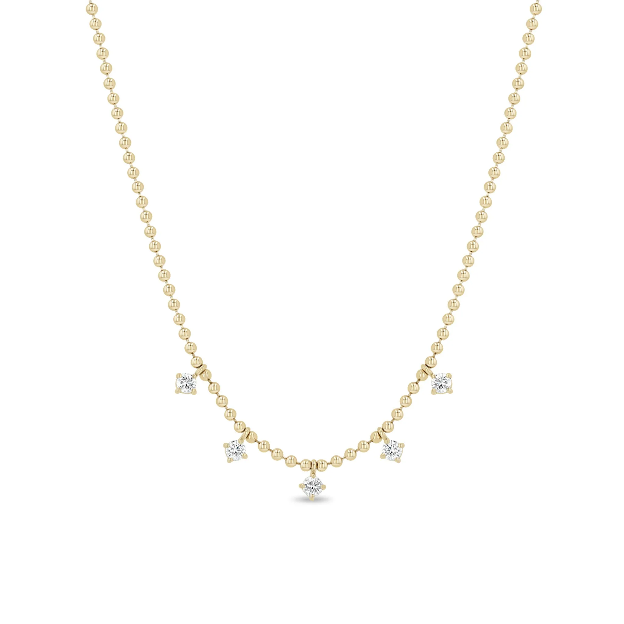 14k 5 Dangling Diamond Bead Chain Necklace sold by Zoe Chicco