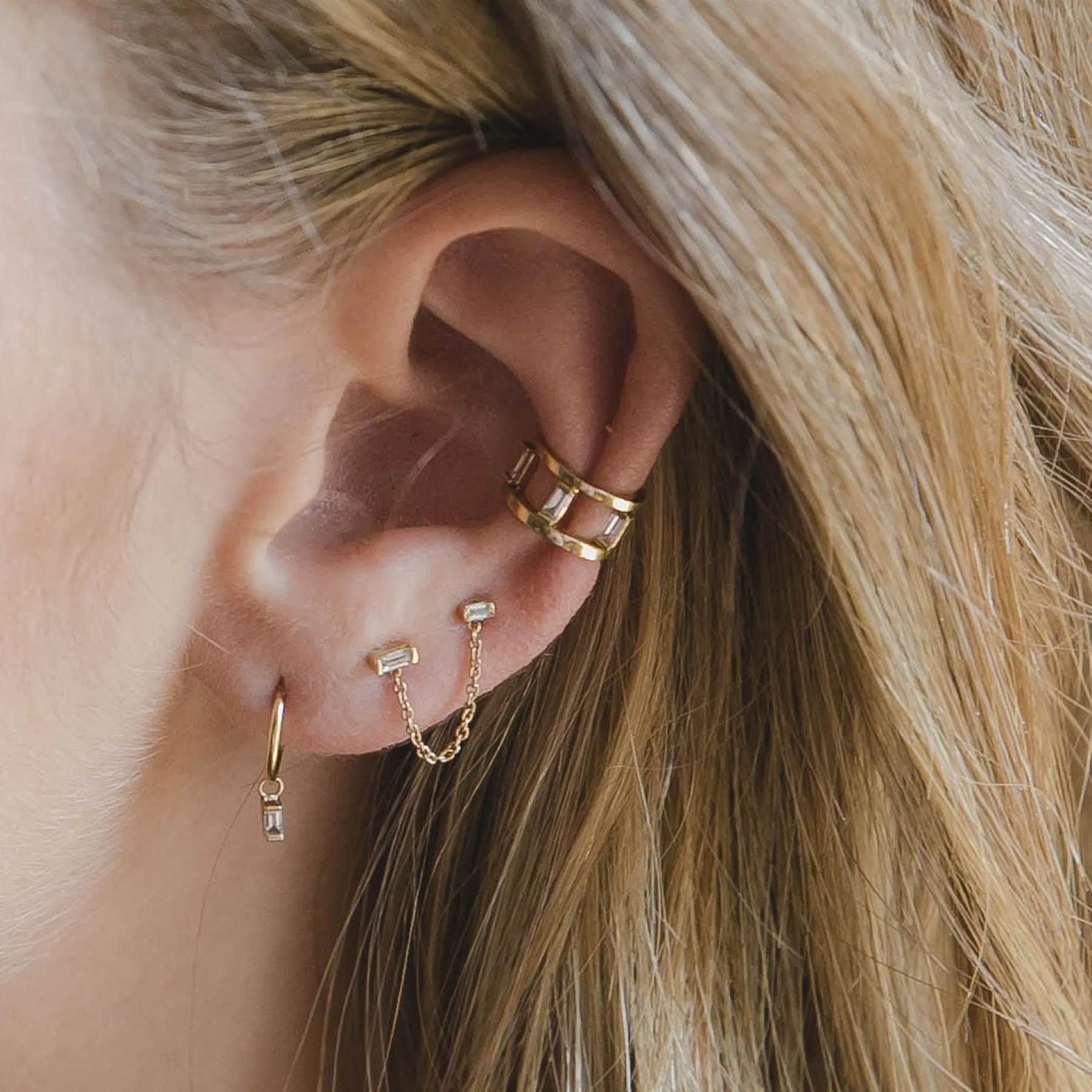 14k Baguette Diamond Thin Huggie Hoop - SALE sold by Zoe Chicco product image thumbnail 2