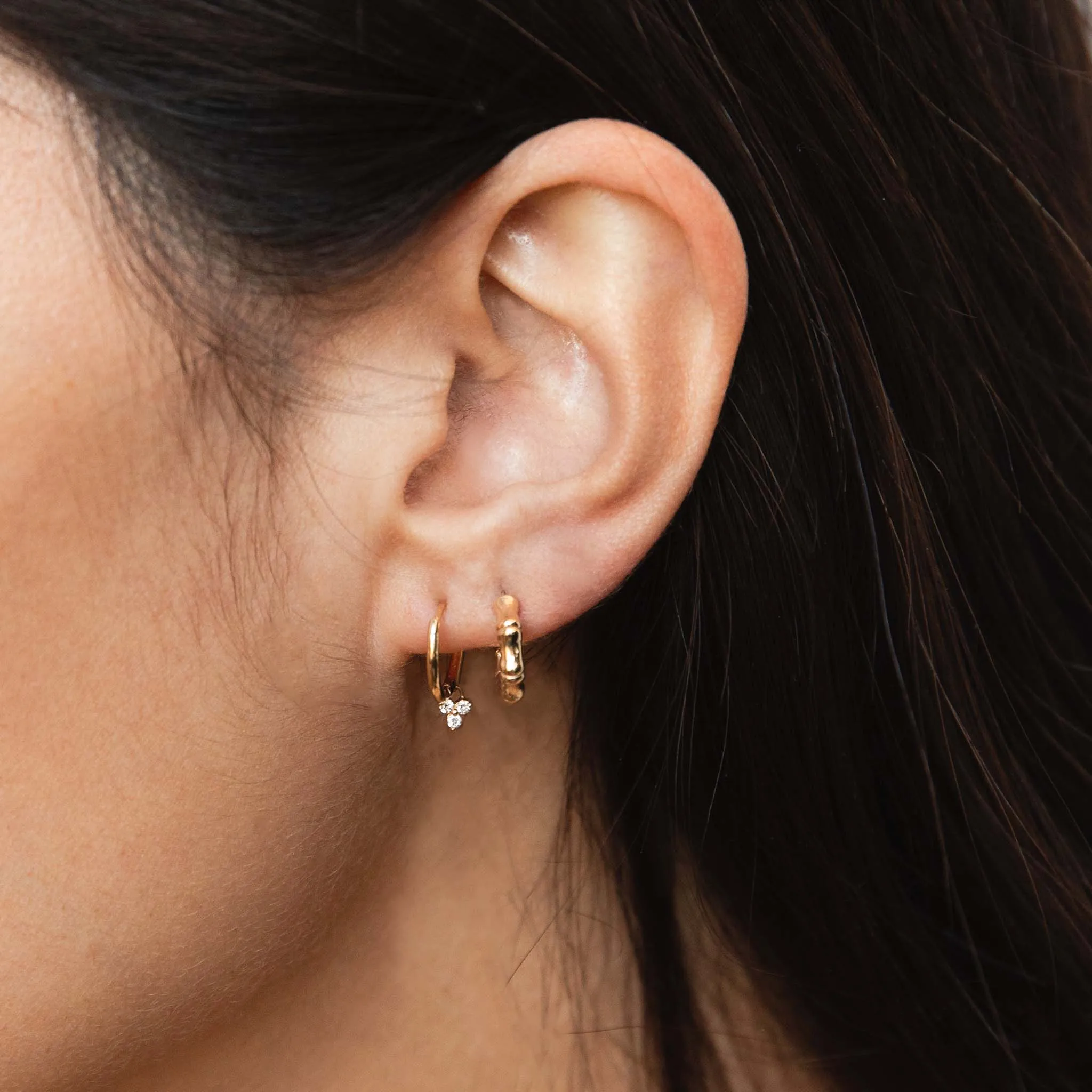 14k Gold Bamboo Huggie Hoops - SALE sold by Zoe Chicco product image thumbnail 3