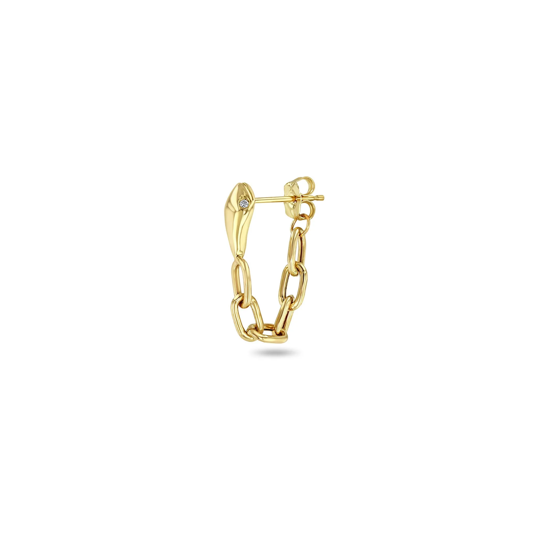 14k Snake Head with Diamond Eyes Square Oval Chain Huggie Earring - SALE sold by Zoe Chicco