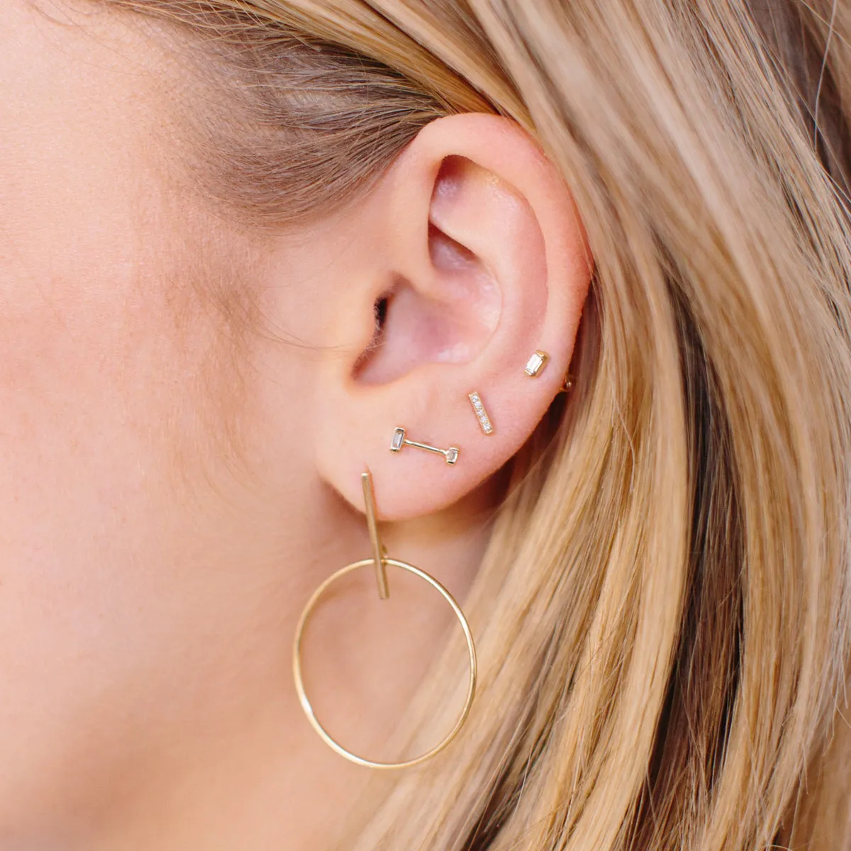 14k Baguette Diamond Barbell Stud - SALE sold by Zoe Chicco product image thumbnail 2