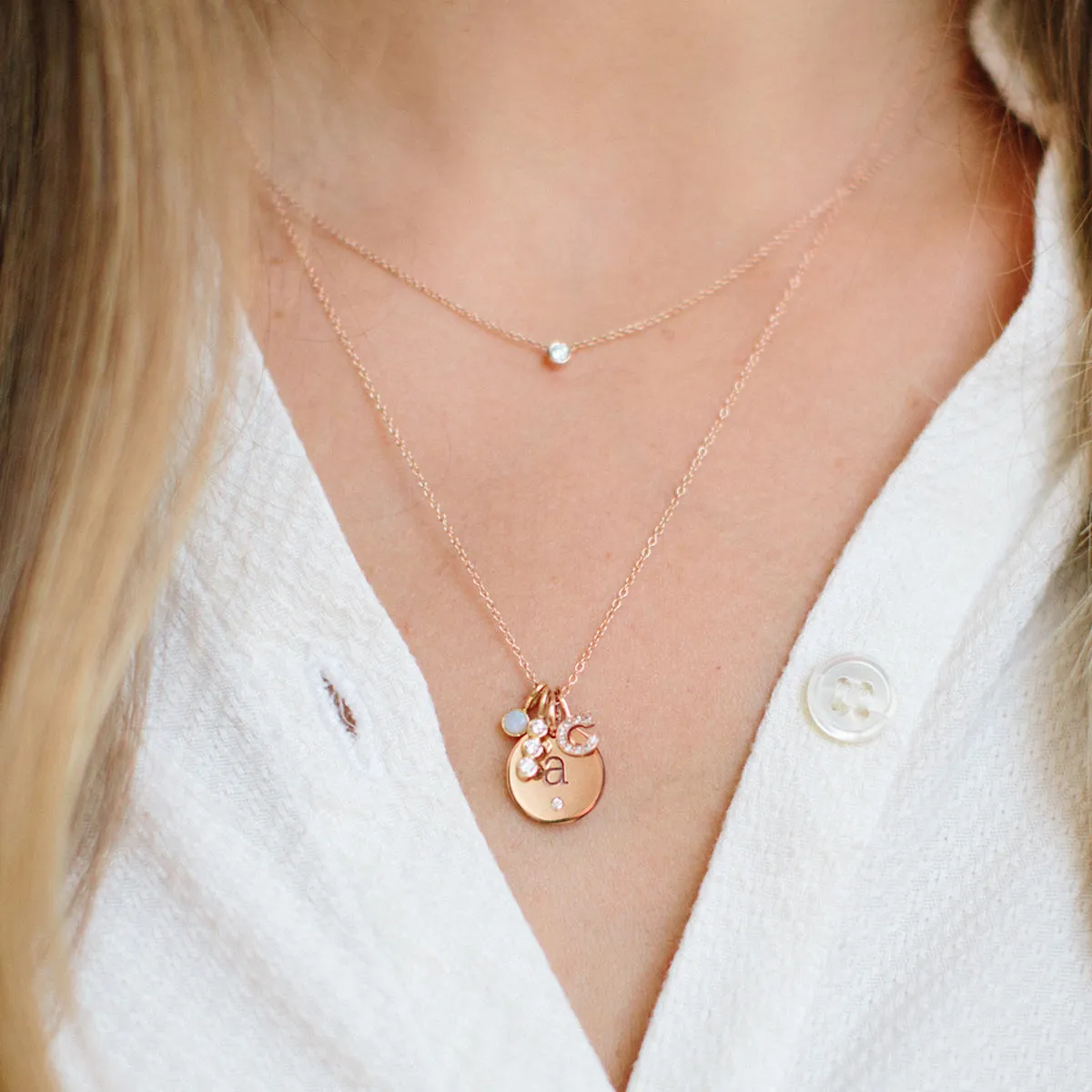 14k Medium Engraved Initial & Diamond Disc Charm Pendant - SALE sold by Zoe Chicco product image thumbnail 2