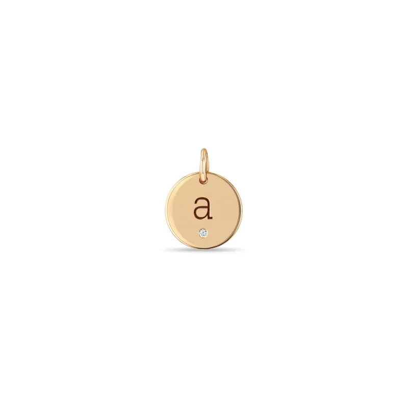 14k Medium Engraved Initial & Diamond Disc Charm Pendant - SALE sold by Zoe Chicco