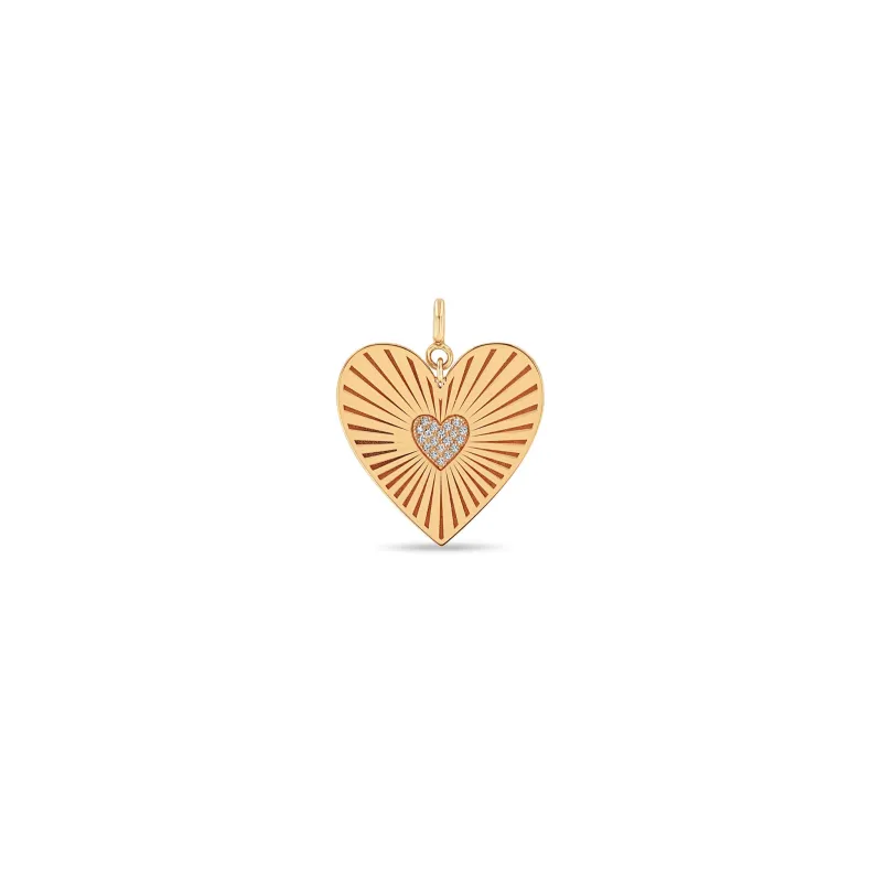 14k Large Pavé Diamond Radiant Heart Medallion Charm Pendant - SALE sold by Zoe Chicco