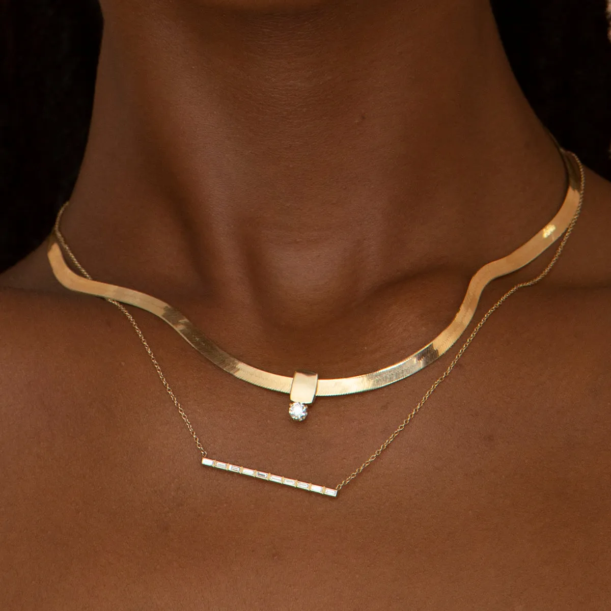 14k 10 Channel Set Baguette Diamond Bar Pendant Necklace - SALE sold by Zoe Chicco product image thumbnail 2