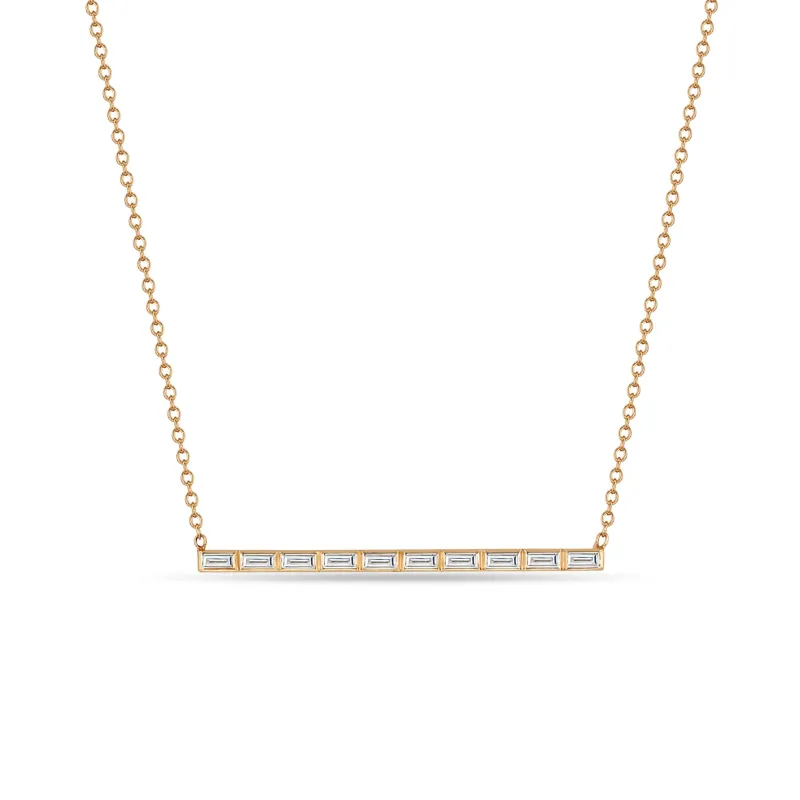 14k 10 Channel Set Baguette Diamond Bar Pendant Necklace - SALE sold by Zoe Chicco