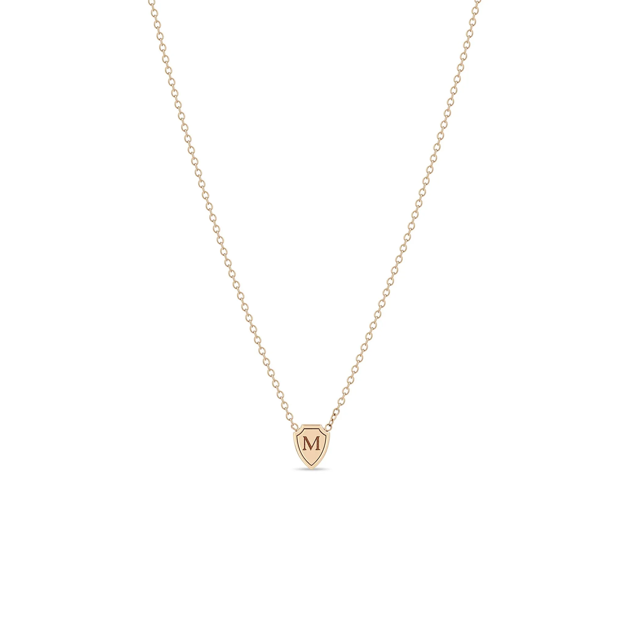 14k Engraved Initial Letter Midi Bitty Shield Necklace sold by Zoe Chicco product image thumbnail 2
