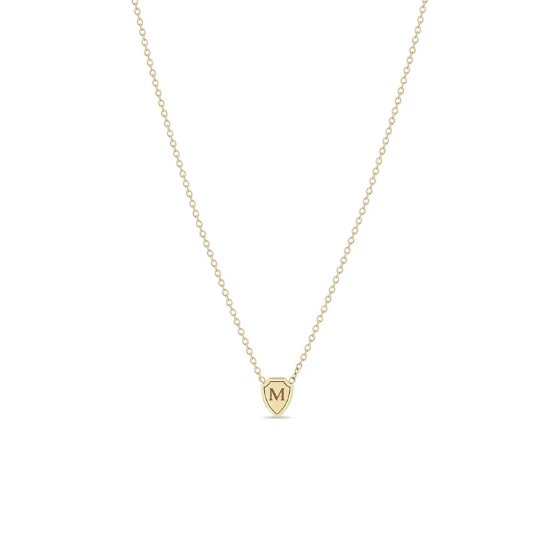 14k Engraved Initial Letter Midi Bitty Shield Necklace sold by Zoe Chicco
