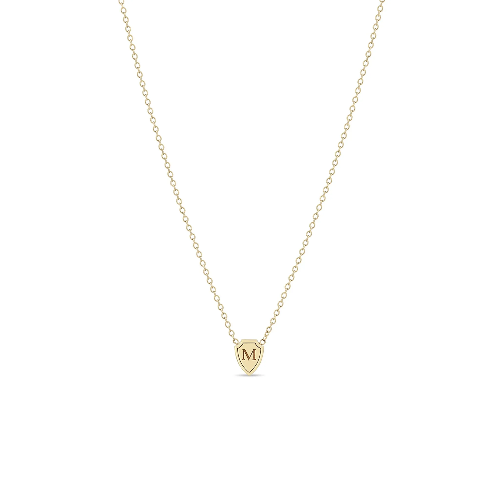 14k Engraved Initial Letter Midi Bitty Shield Necklace sold by Zoe Chicco