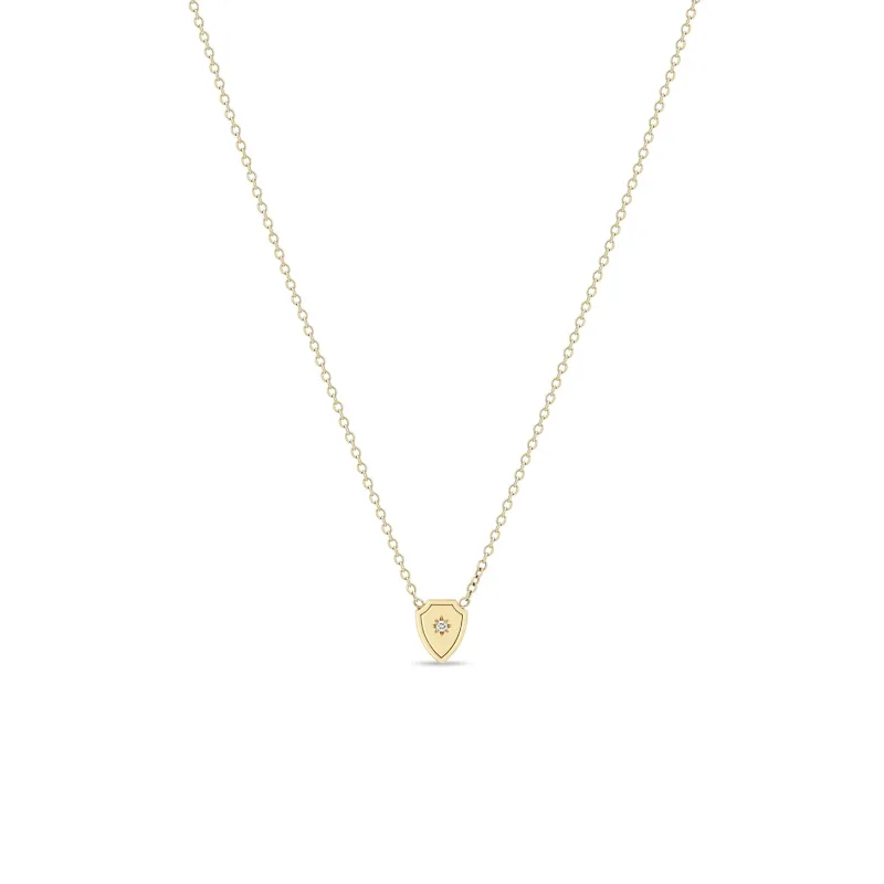 14k Midi Bitty Star Set Diamond Shield Necklace sold by Zoe Chicco