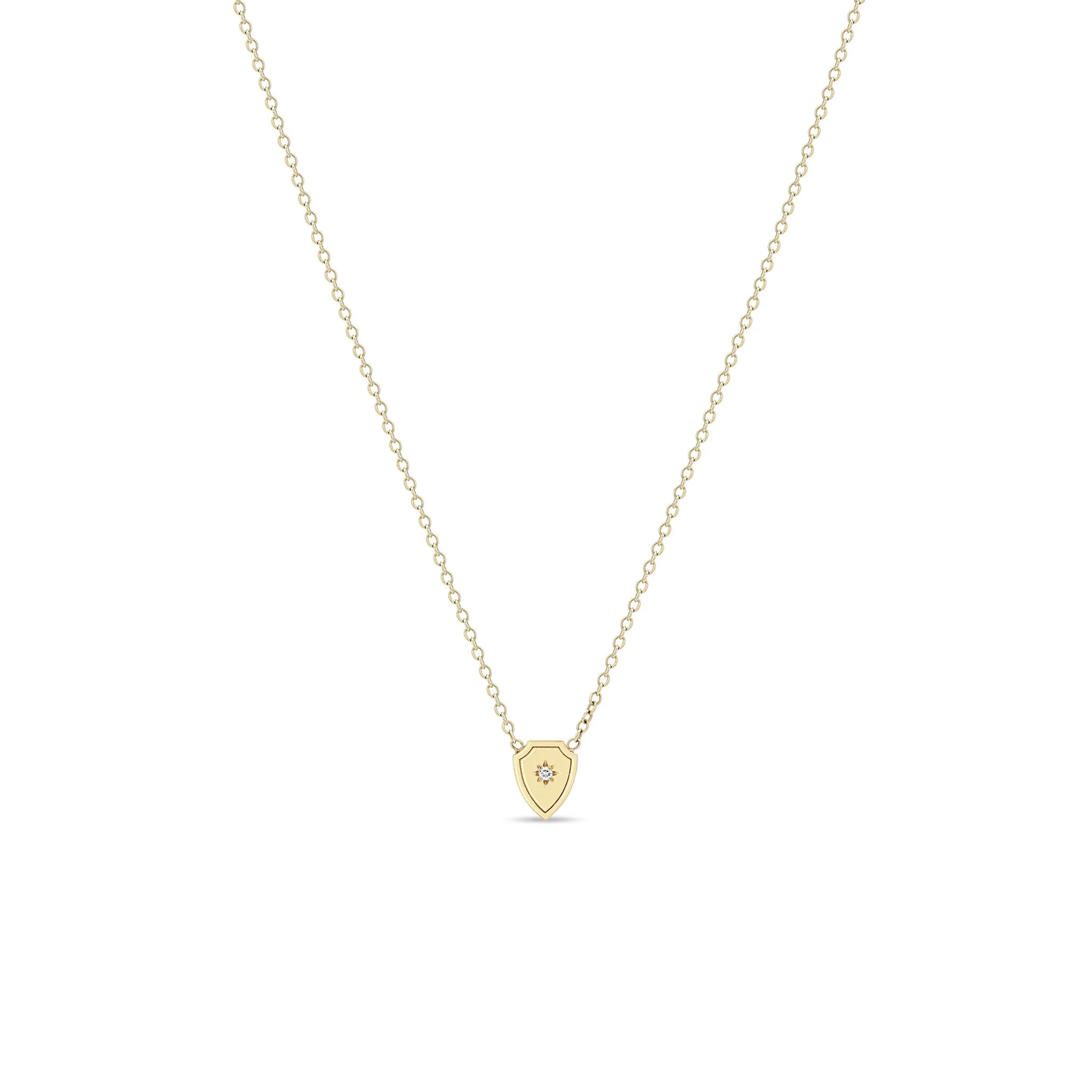 14k Midi Bitty Star Set Diamond Shield Necklace sold by Zoe Chicco