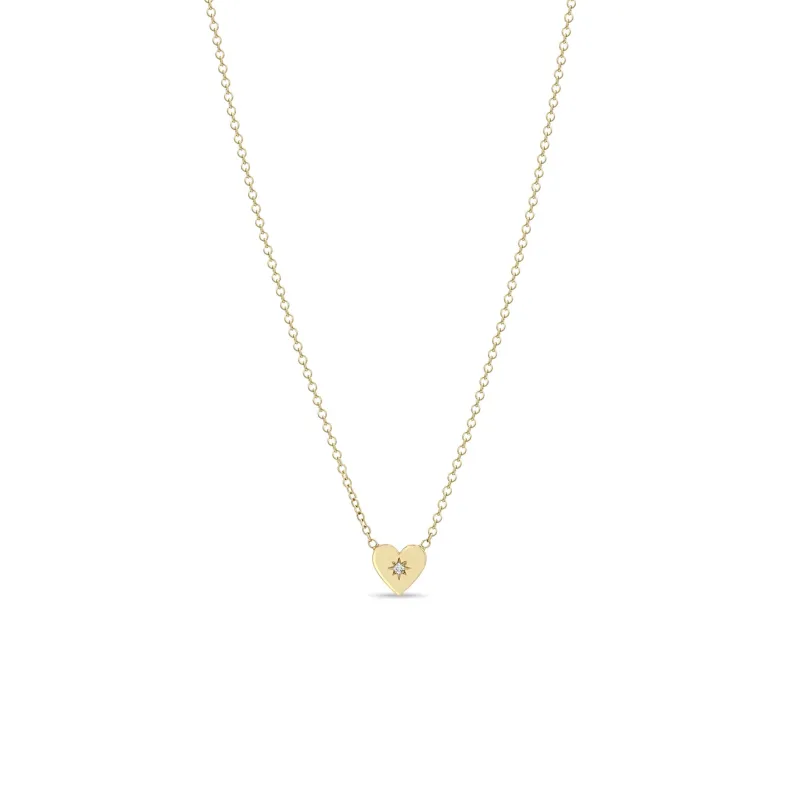 14k Midi Bitty Star Set Diamond Heart Necklace sold by Zoe Chicco
