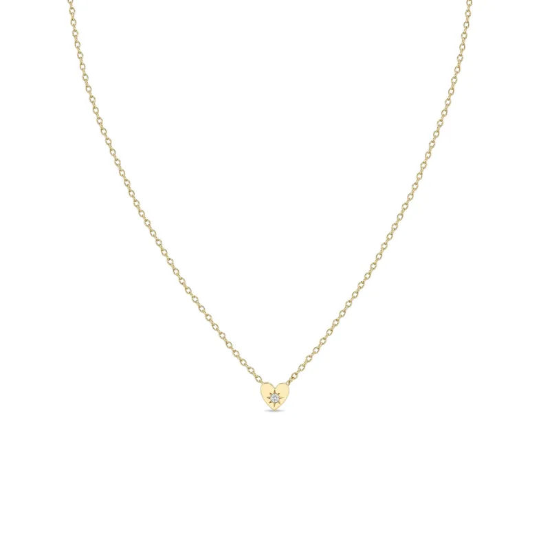 14k Itty Bitty Star Set Diamond Heart Necklace sold by Zoe Chicco