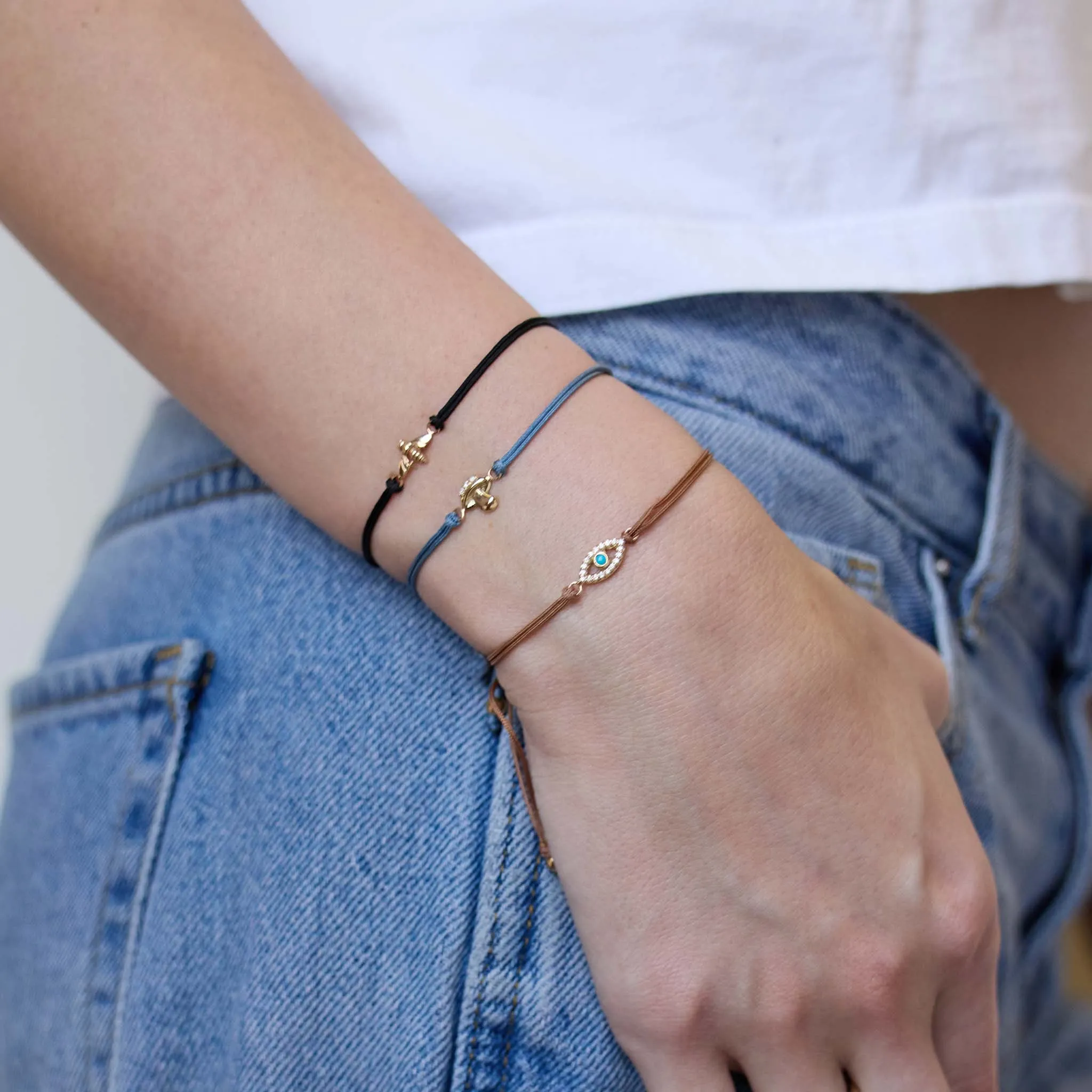 14k Turquoise & Diamond Evil Eye Cord Bracelet sold by Zoe Chicco product image thumbnail 2