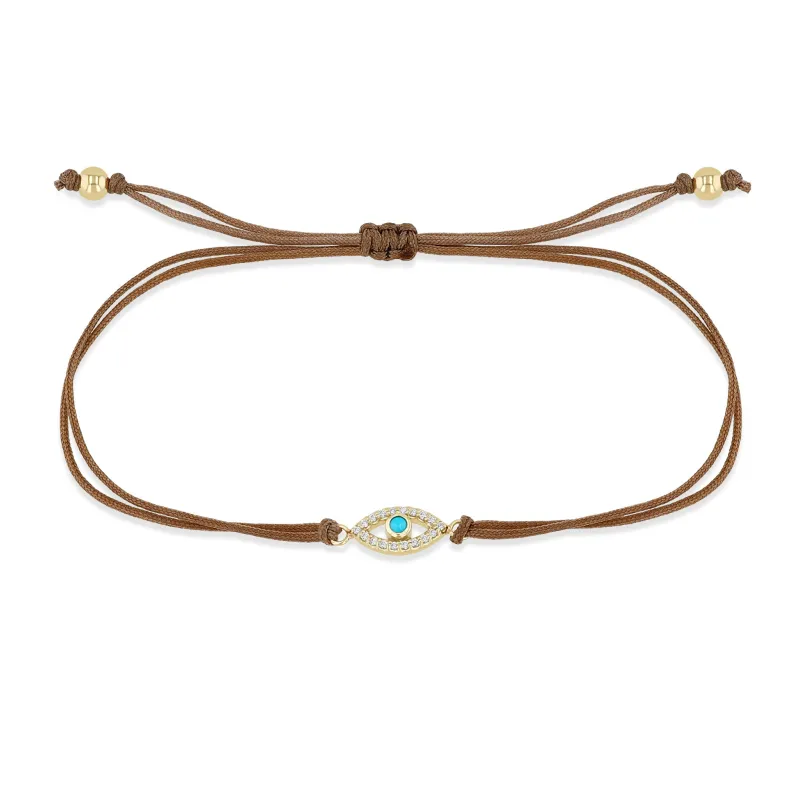 14k Turquoise & Diamond Evil Eye Cord Bracelet sold by Zoe Chicco