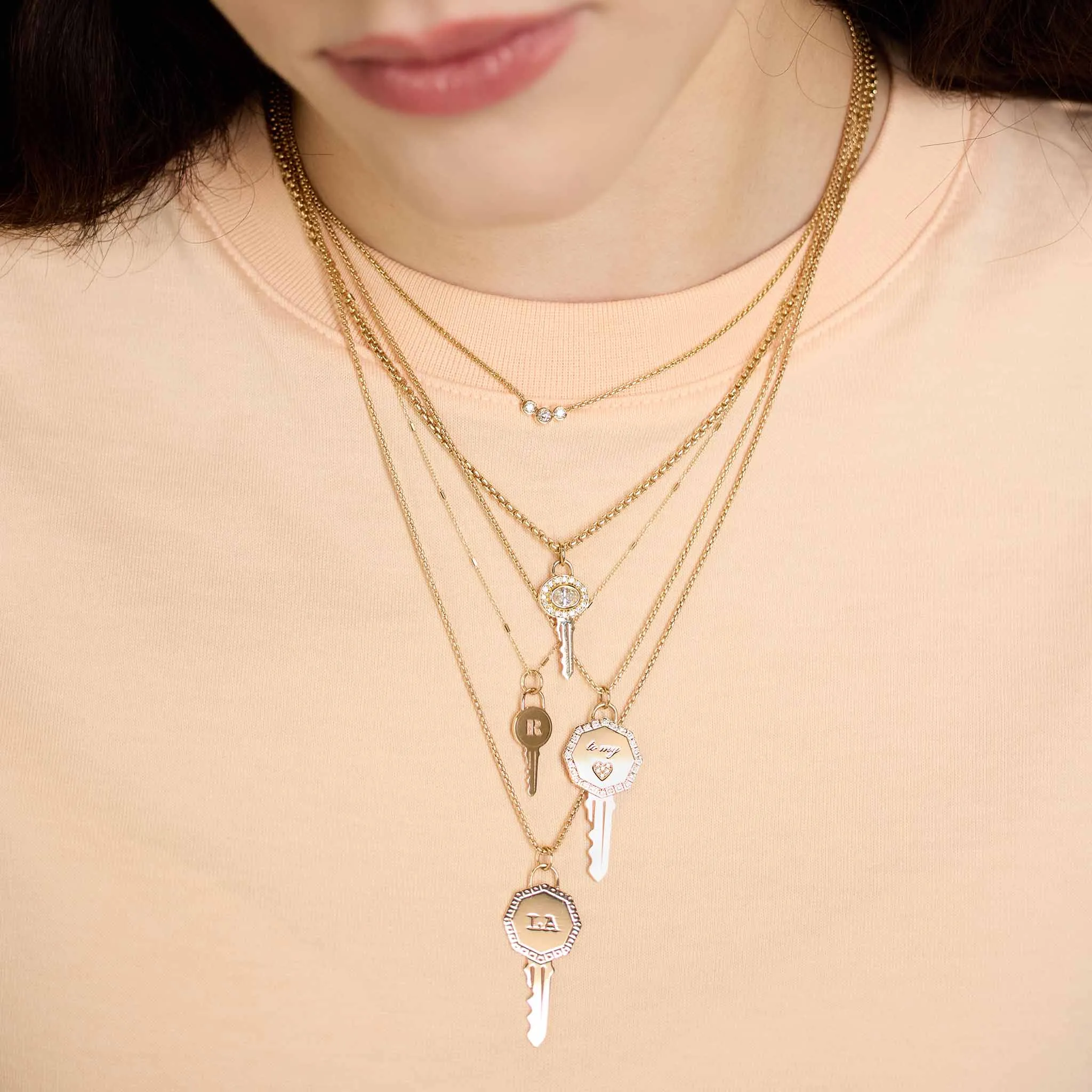 14k Engraved Initial Letter Key Pendant Necklace sold by Zoe Chicco product image thumbnail 2