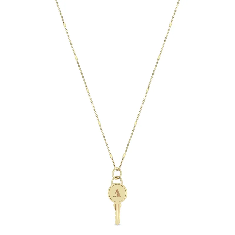 14k Engraved Initial Letter Key Pendant Necklace sold by Zoe Chicco