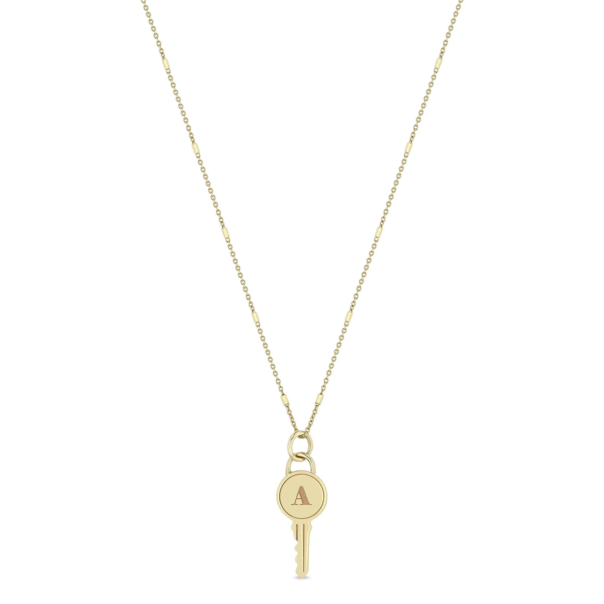 14k Engraved Initial Letter Key Pendant Necklace sold by Zoe Chicco