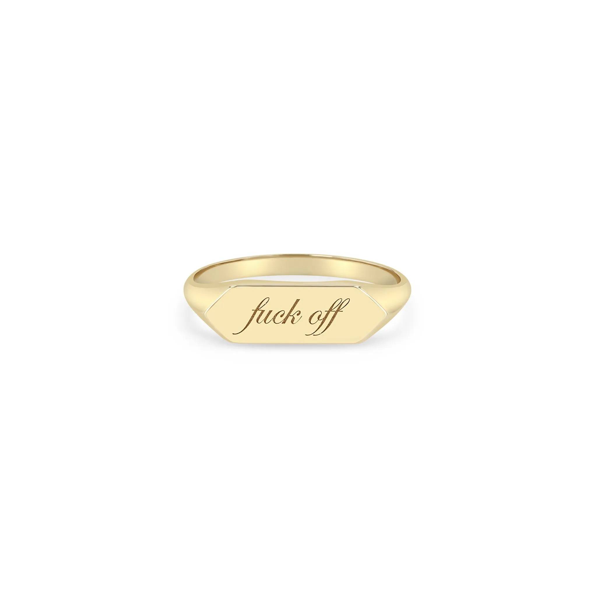 14k "fuck off" Elongated Hexagon Signet Ring sold by Zoe Chicco