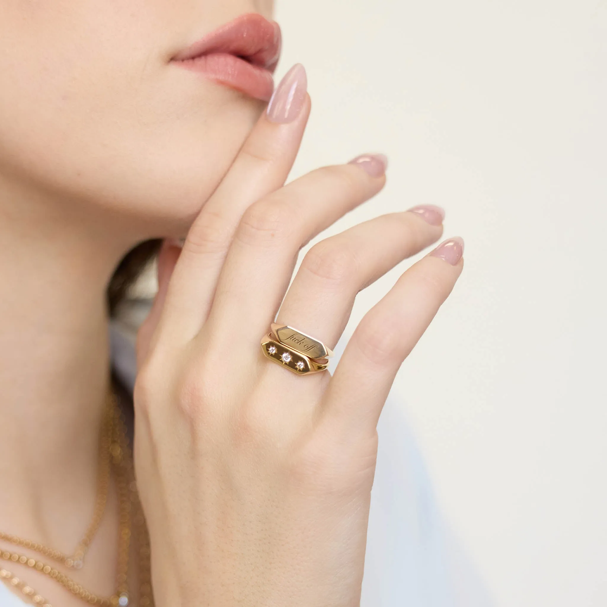 14k "fuck off" Elongated Hexagon Signet Ring sold by Zoe Chicco product image thumbnail 2