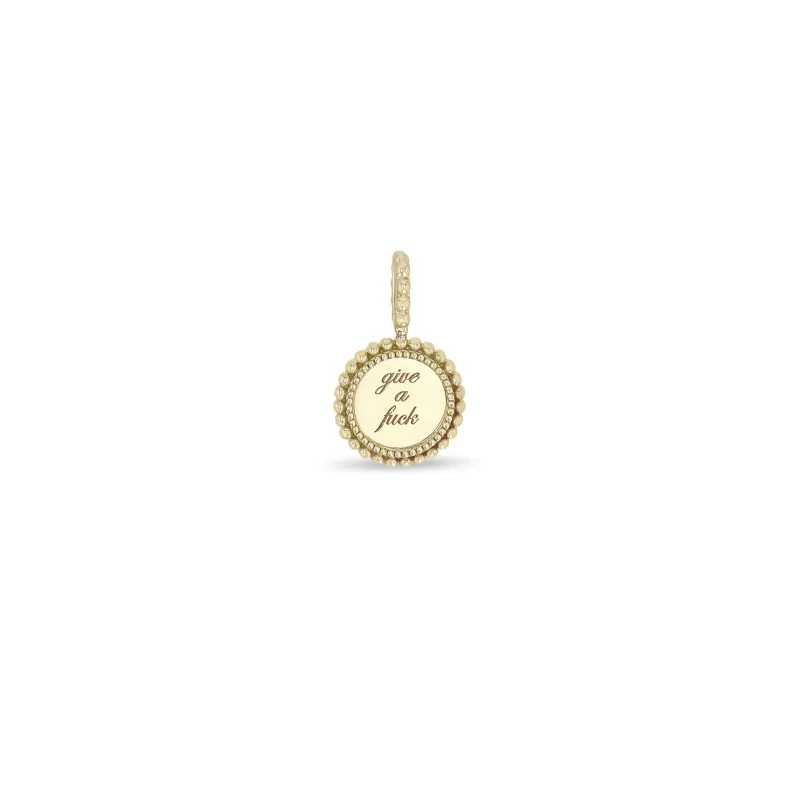 14k Single "give a fuck" Beaded Disc Charm Pendant sold by Zoe Chicco