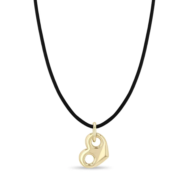 14k Gold Large Mariner Heart Leather Cord Necklace sold by Zoe Chicco