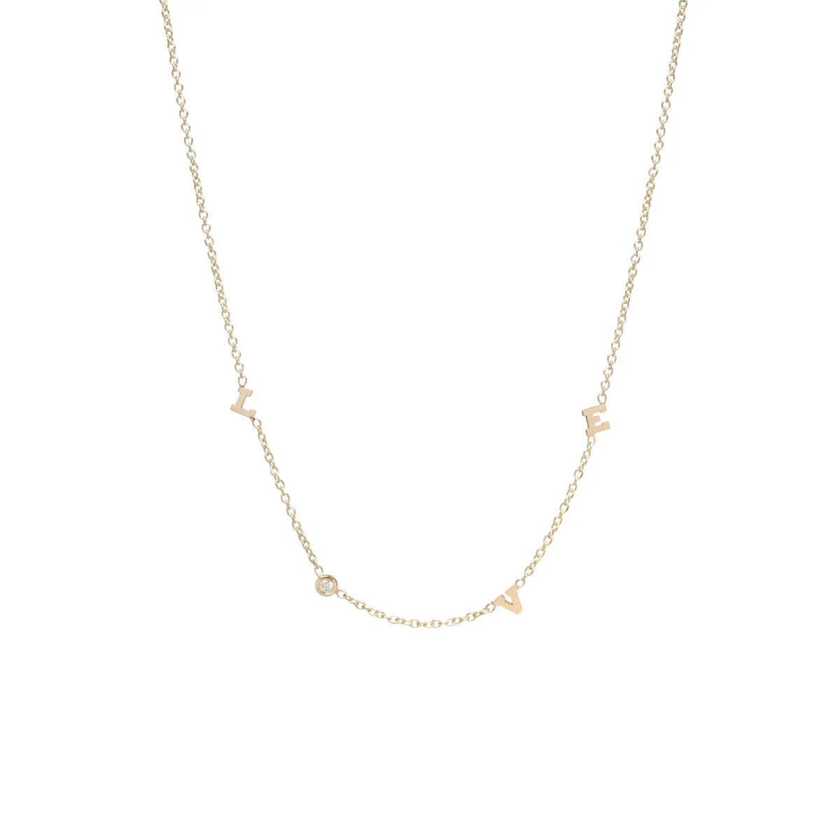 14k Itty Bitty Scattered LOVE with Diamond Necklace - SALE sold by Zoe Chicco