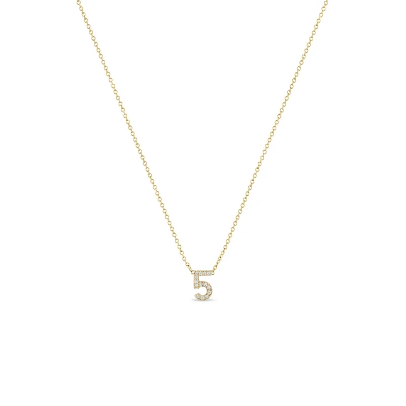 14k Custom Pavé Diamond Number Necklace sold by Zoe Chicco