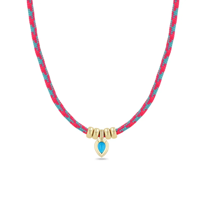 14k 5mm Rondelle Bead Paracord Necklace with Pear Turquoise Pendant sold by Zoe Chicco