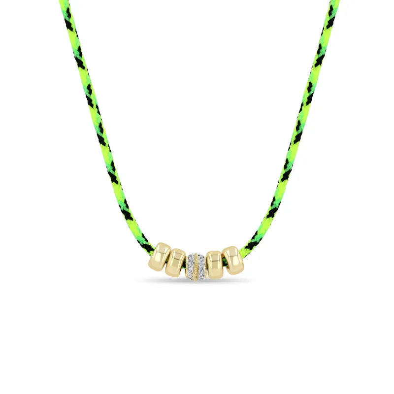 14k 6mm Gold & 1 Double Row Diamond Rondelle Bead Paracord Necklace sold by Zoe Chicco