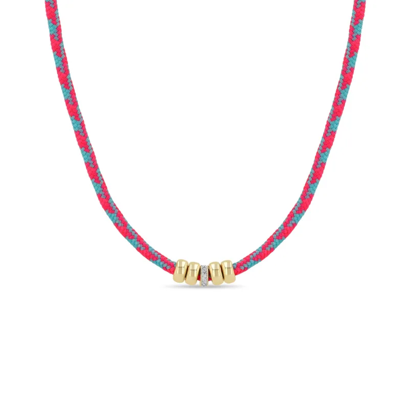 14k 5mm Gold & Diamond Rondelle Bead Paracord Necklace sold by Zoe Chicco