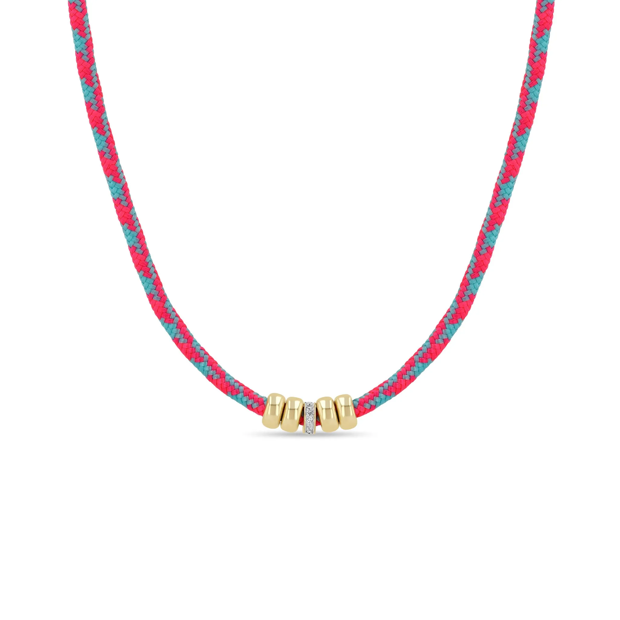 14k 5mm Gold & Diamond Rondelle Bead Paracord Necklace sold by Zoe Chicco