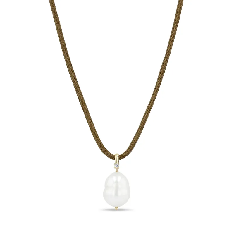 14k Baroque Pearl & Diamond Bail Pendant Paracord Necklace sold by Zoe Chicco