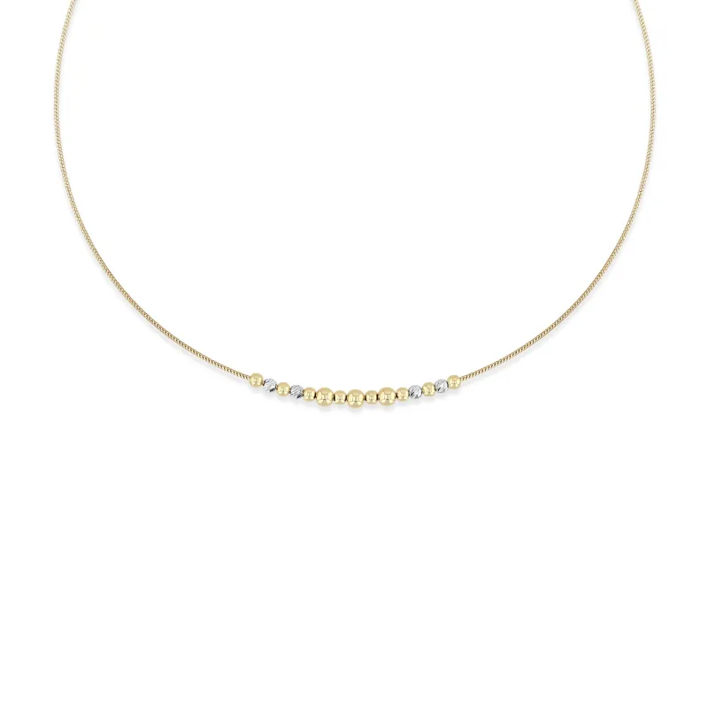 14k Mixed Yellow & Etched White Gold Bead Station XS Woven Flex Wire Necklace - SALE sold by Zoe Chicco