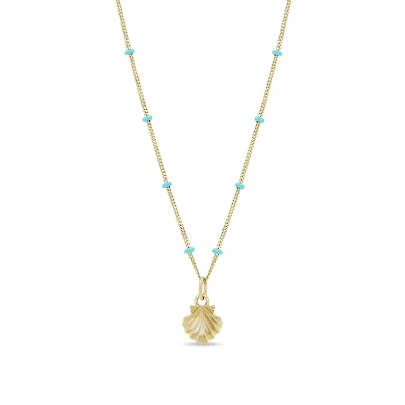 14k Gold Seashell Turquoise Enamel Satellite Chain Necklace sold by Zoe Chicco