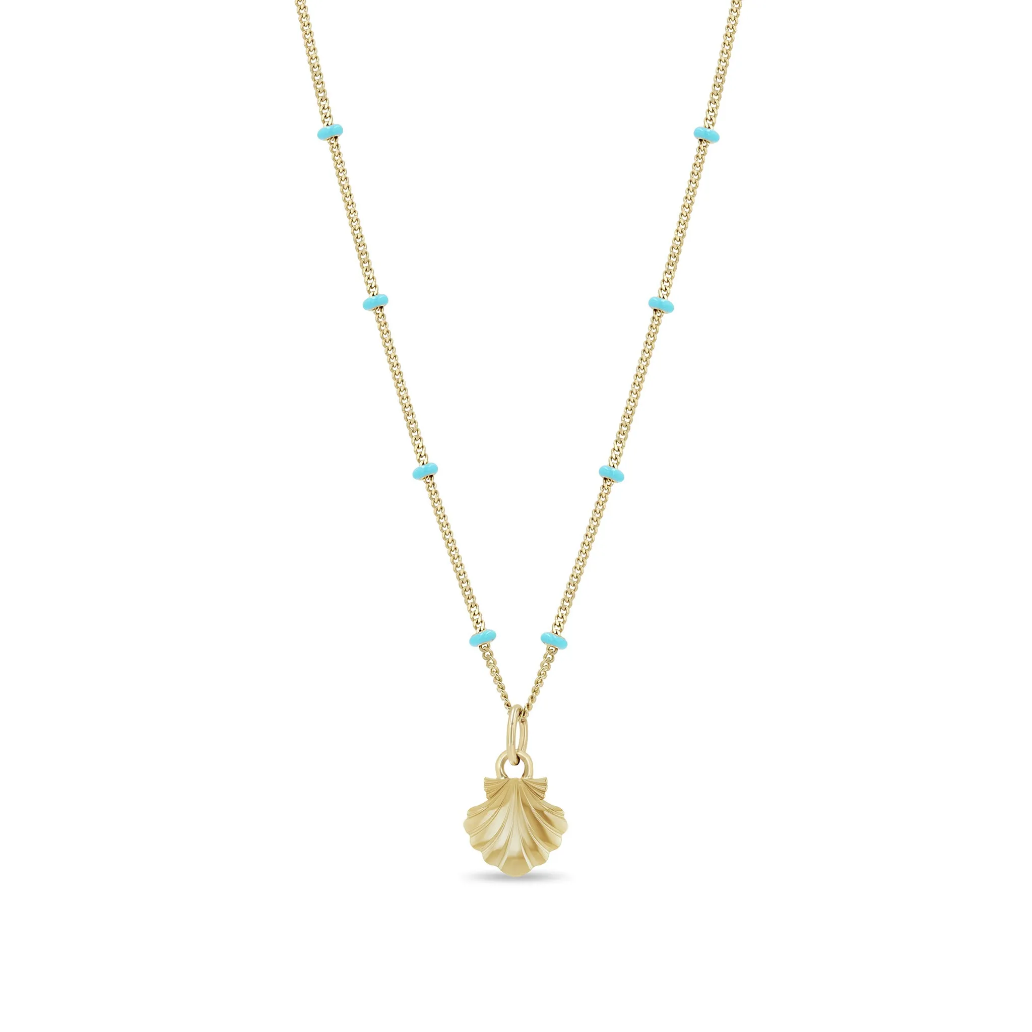 14k Gold Seashell Turquoise Enamel Satellite Chain Necklace sold by Zoe Chicco