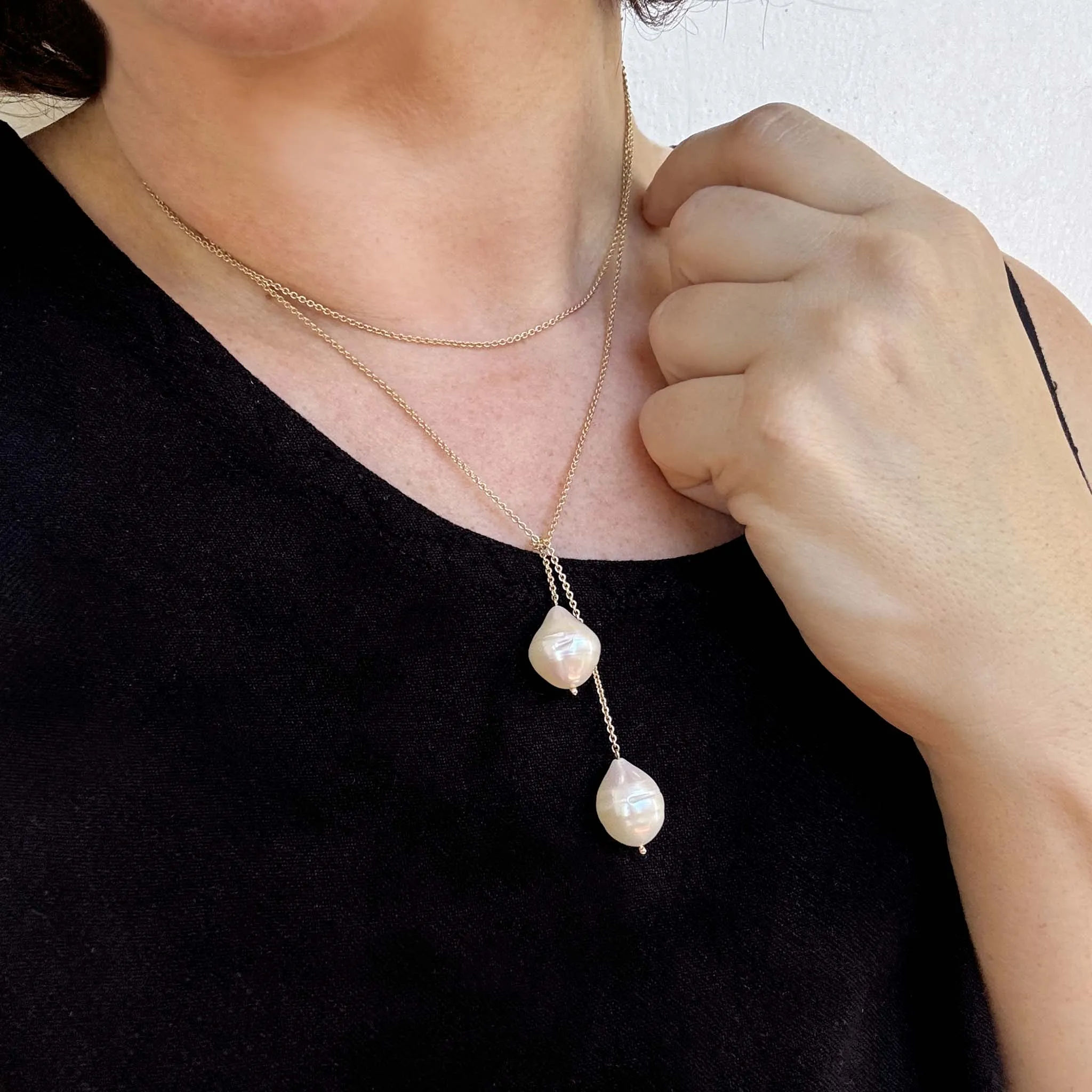 14k Double Baroque Pearl Wrap Around Lariat Necklace - SALE sold by Zoe Chicco product image thumbnail 4