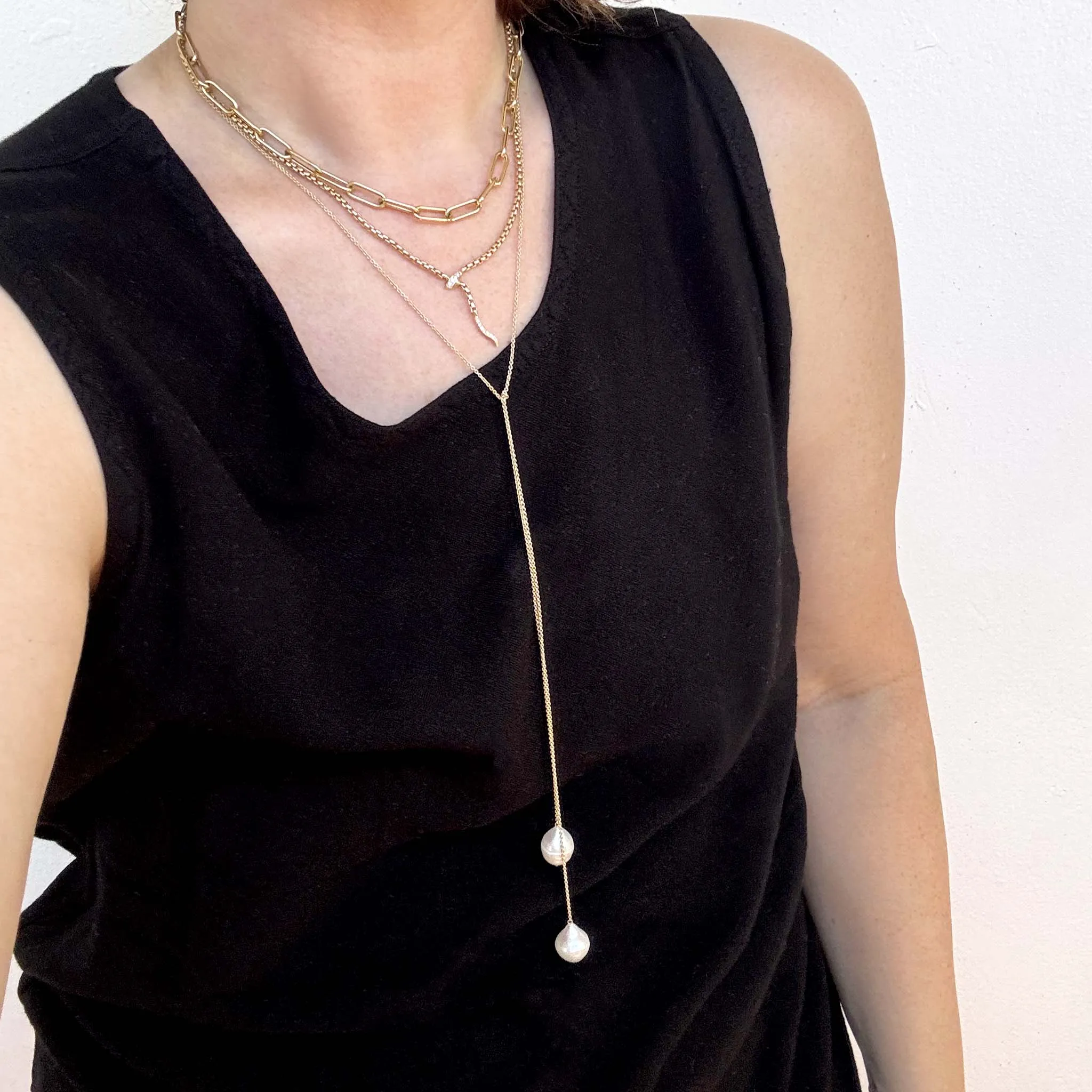 14k Double Baroque Pearl Wrap Around Lariat Necklace - SALE sold by Zoe Chicco product image thumbnail 3