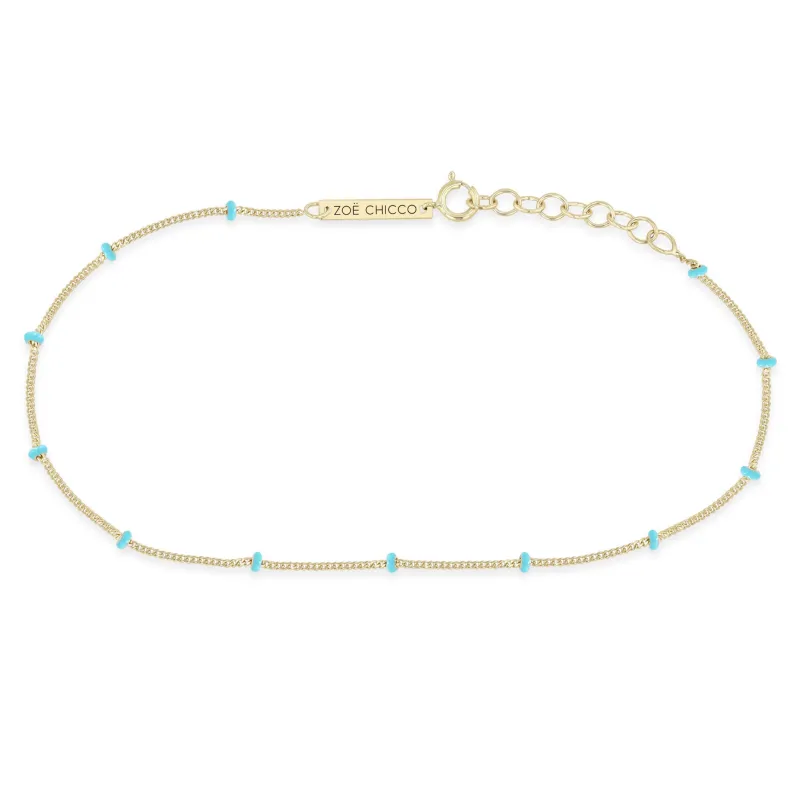 14k Gold Turquoise Enamel Satellite Chain Anklet sold by Zoe Chicco